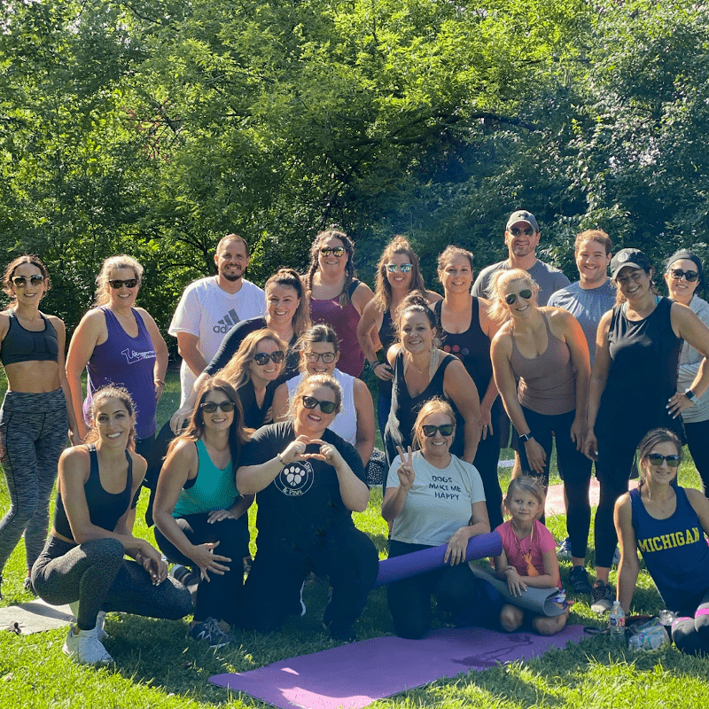 Nicole Nahed training women at the park.