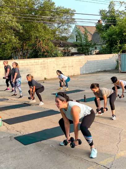 A group of women working out.